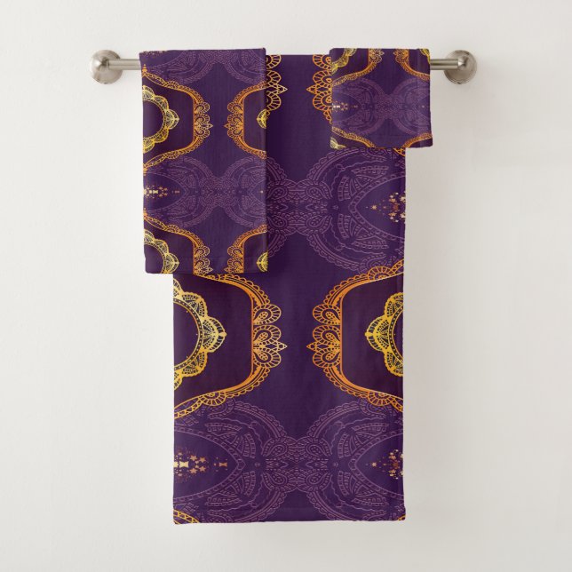 Navy Blue and or Violet with Gold Mandalas Bath Towel Set (Insitu)