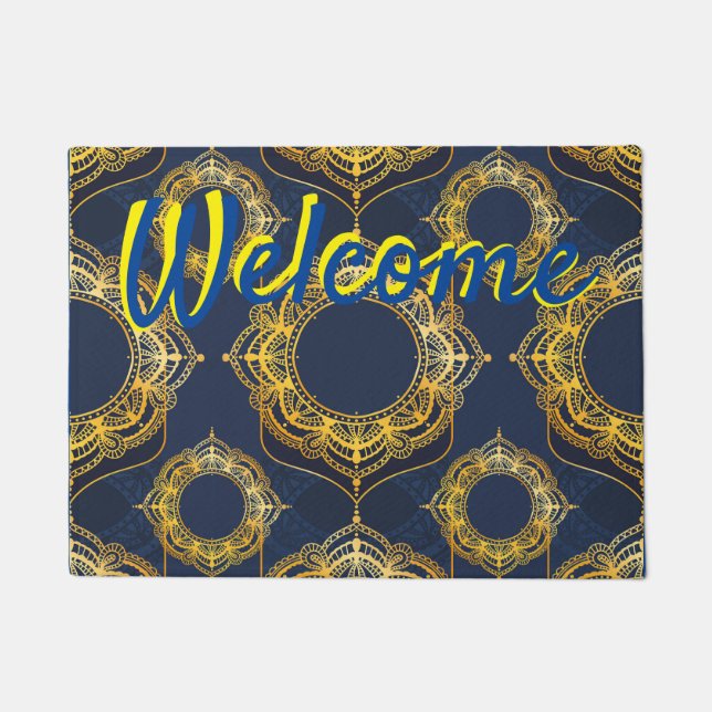 Navy Blue and or Violet with Gold Mandalas Doormat (Front)
