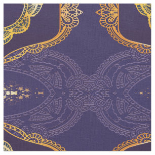 Navy Blue and or Violet with Gold Mandalas Fabric