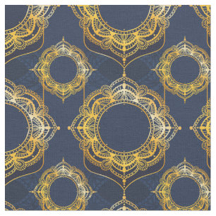 Navy Blue and or Violet with Gold Mandalas Fabric