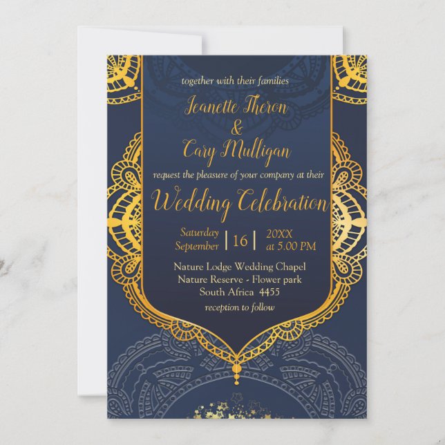 Navy Blue and or Violet with Gold Mandalas Invitation (Front)