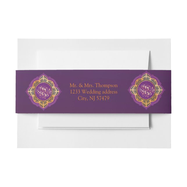 Navy Blue and or Violet with Gold Mandalas Invitation Belly Band (Front Example)