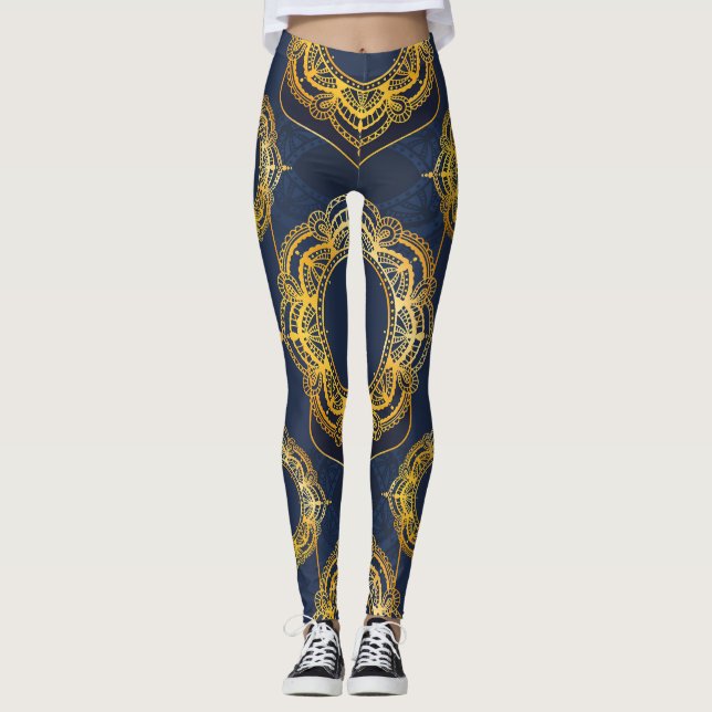 Navy Blue and or Violet with Gold Mandalas Leggings (Front)