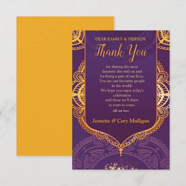 Navy Blue and or Violet with Gold Mandalas RSVP Card (Front/Back)