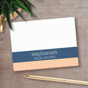 Navy Blue and Orange Chevron Pattern Bridal Shower Post-it Notes