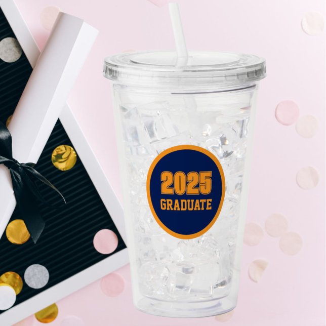Navy Blue and Orange Circle Graduate Year Acrylic Tumbler (In Situ Graduation)