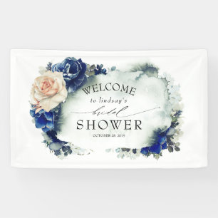 Navy Blue and Orange Floral Bridal Shower Banner