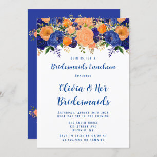 Navy Blue and Orange Floral Bridesmaids Luncheon Invitation