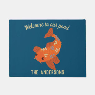 Navy Blue and Orange Koi Goldfish Welcome Doormat