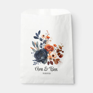 Navy Blue and Orange Peony Wedding Favour Bag