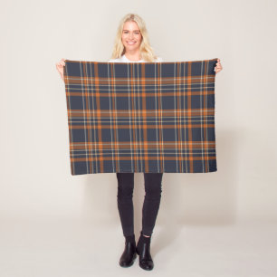 Navy Blue and Orange Plaid Fleece Blanket