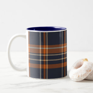 Navy Blue and Orange Plaid Two-Tone Coffee Mug