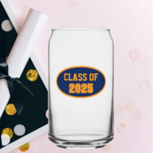 Navy Blue and Orange School Colors Class Year Can Glass
