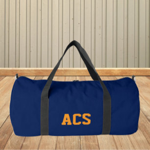 Navy Blue and Orange School Colours and Letters Duffle Bag