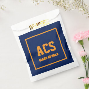 Navy Blue and Orange School Colours and Letters Favour Bag