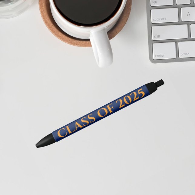 Navy Blue and Orange School Colours Class Year Black Ink Pen (In Situ)