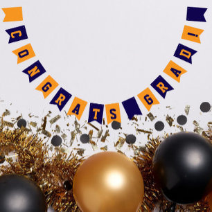 Navy Blue and Orange School Colours Graduation Bunting