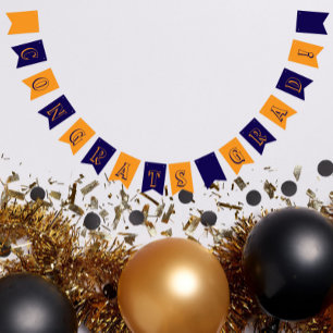 Navy Blue and Orange School Colours Graduation Bunting