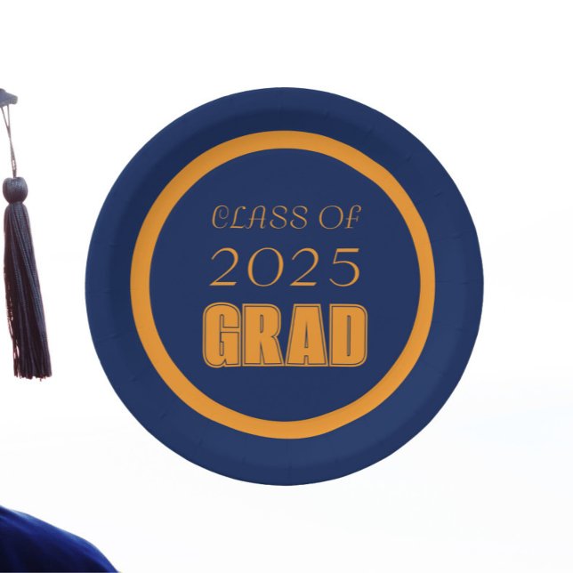 Navy Blue and Orange School Colours Graduation Paper Plate (In Situ Graduation)