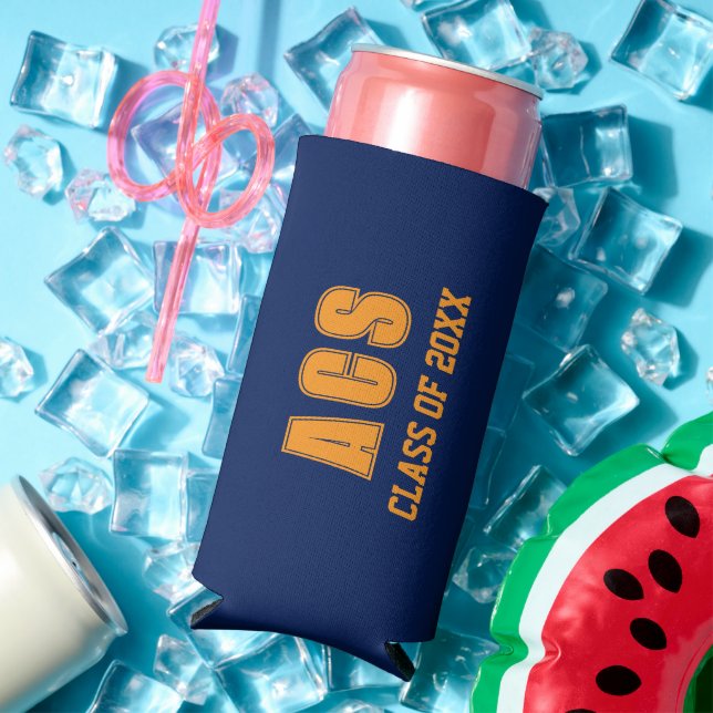 Navy Blue and Orange School Colours Seltzer Can Cooler (In Situ Summer)