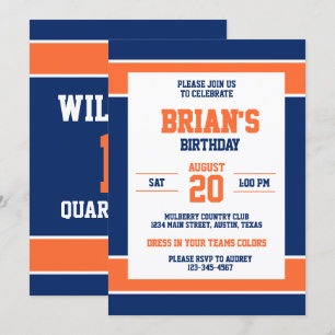 Navy Blue and Orange Sport Player Invitation