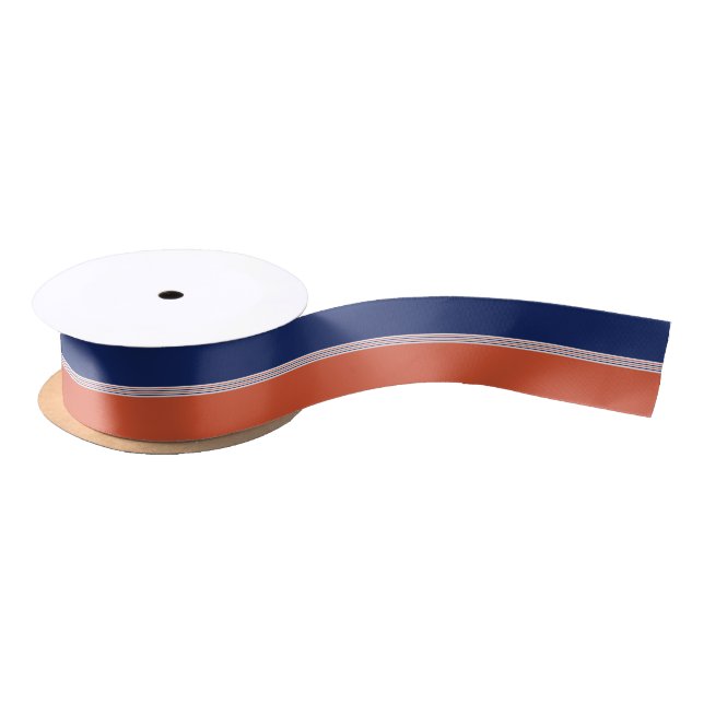 Navy Blue and Orange Stripes Satin Ribbon (Spool)