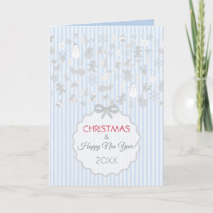 Navy Blue and Pale Ice Stripes Whimsical Christmas Holiday Card