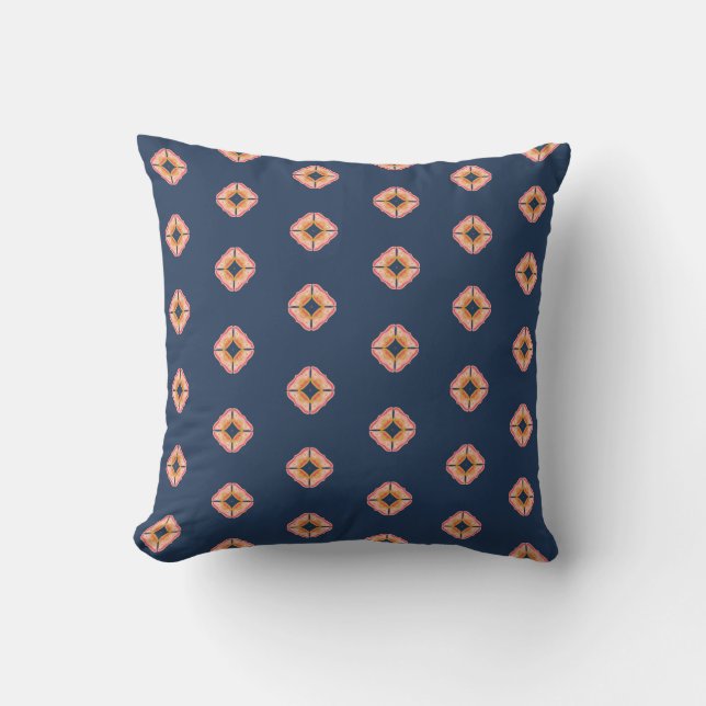Navy Blue and Peach Boho Diamond Cushion (Front)