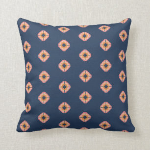 Navy Blue and Peach Boho Diamond Cushion