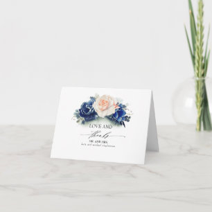 Navy Blue and Peach Floral Wedding Thank You Card
