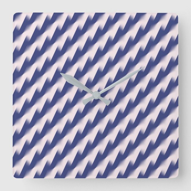 Navy Blue and Pink Diagonal Colour Block Ombre Zig Square Wall Clock (Front)