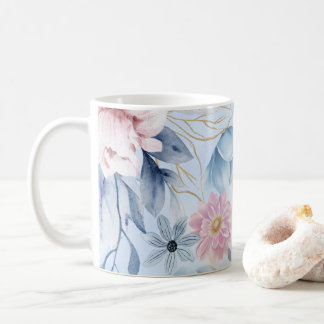 Navy Blue And Pink Floral Coffee Mug