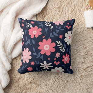 Navy Blue and Pink Floral Paisley Cushion