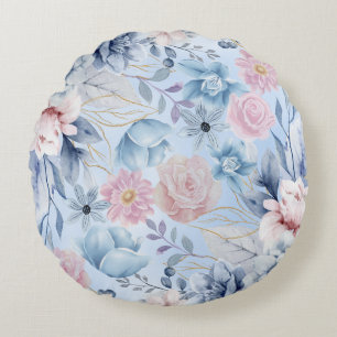 Navy Blue And Pink Floral Round Cushion