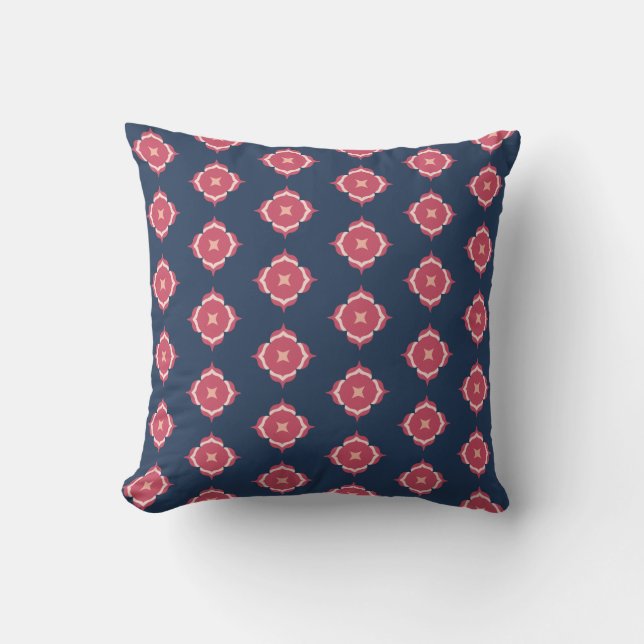 Navy Blue and Pink Flower Rosette Pattern Cushion (Front)