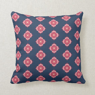 Navy Blue and Pink Flower Rosette Pattern Cushion