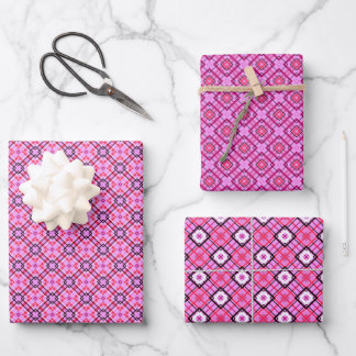 Navy Blue and Pink Geometric Elements Wrapping Paper Sheet