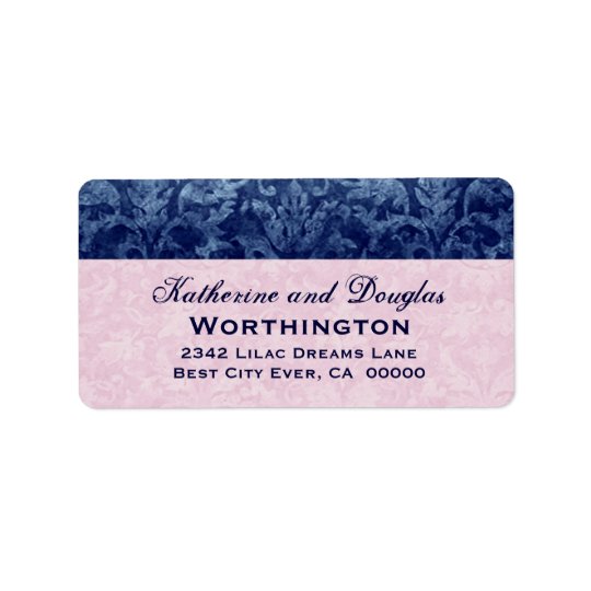 Navy Blue and Pink Grunge Damask Wedding V5 Address Label