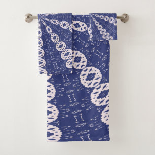 Navy Blue and Pink Mitochondria Kaleidoscope Bath Towel Set