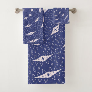 Navy Blue and Pink Mitochondria Mandala Bath Towel Set