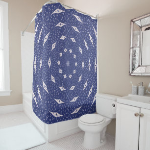 Navy Blue and Pink Mitochondria Mandala Shower Curtain