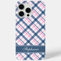 Navy Blue and PInk Plaid Pattern