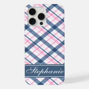 Navy Blue and Pink Plaid Pattern iPhone Case