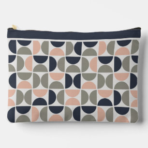 Navy Blue and Pink Retro/Mid-Century Circles Accessory Pouch
