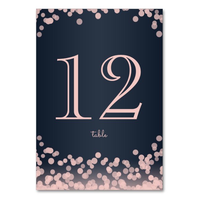 Navy Blue and Pink Sparkle Lights Table Number (Front)