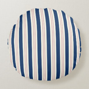 Navy Blue and Pink Striped Coastal Throw Pillow