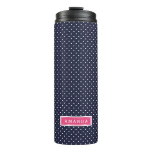 Navy Blue and Pink Tiny Dots Monogram Thermal Tumbler