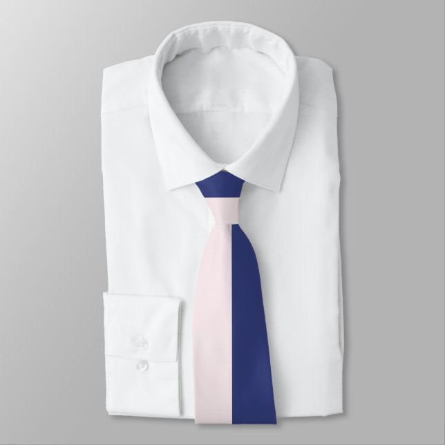 Navy Blue and Pink Vertical Colour Blocks Tie (Tied)