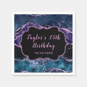 Navy Blue and Purple Ocean Agate Birthday Napkin