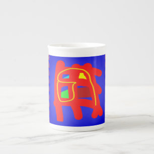 Navy blue and red abstact patterns glowing brite bone china mug